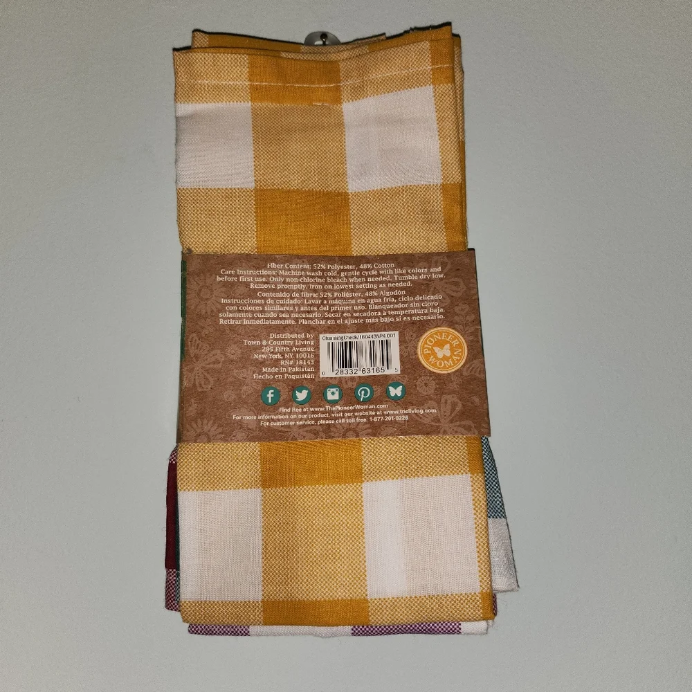 The Pioneer Woman Charming Check Polyester Cotton Set of 4 Washable Napkins - Picture 7 of 8